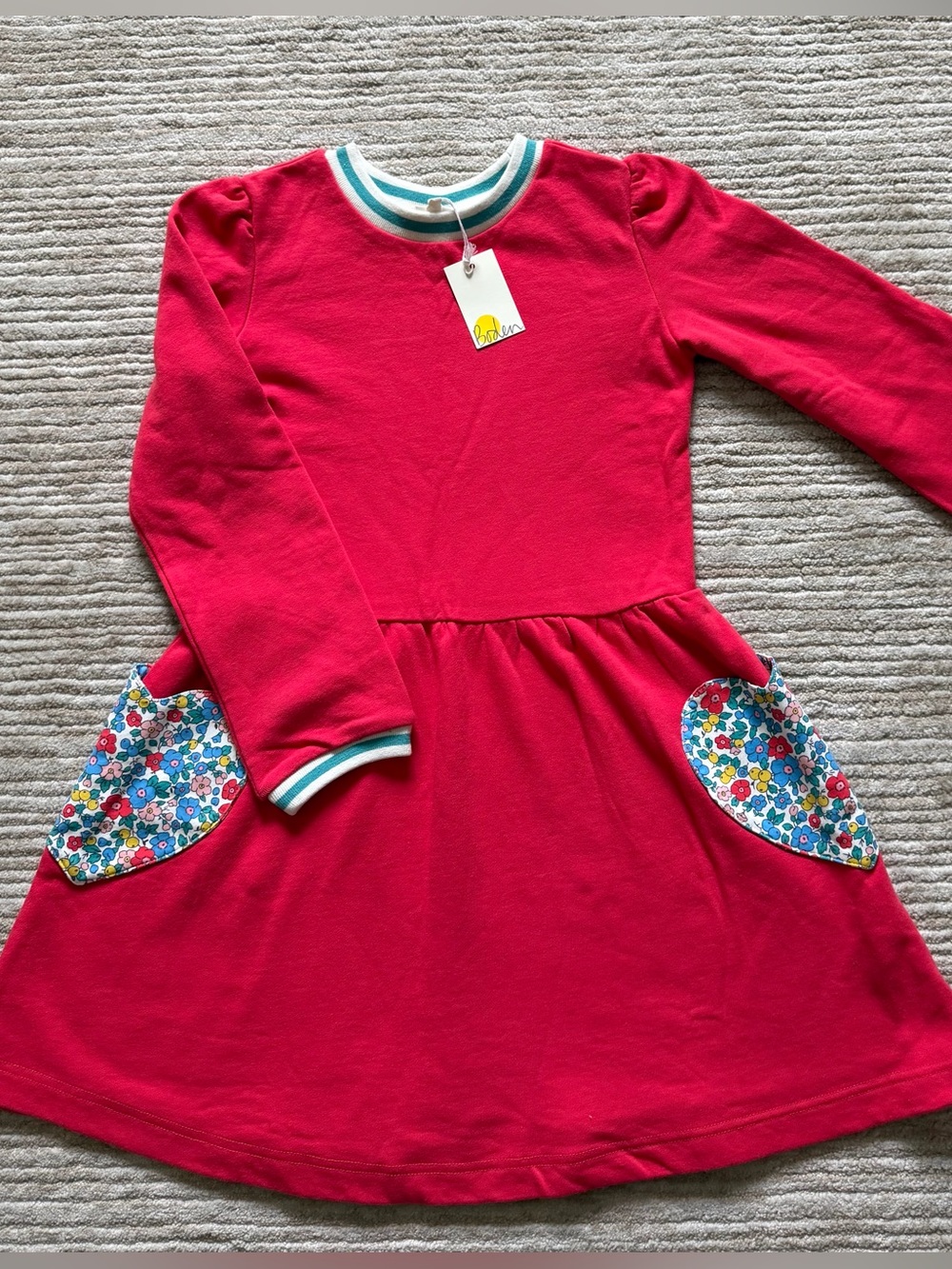 Mini Boden Girls' Red Long-Sleeve Sweatshirt Pocket Dress